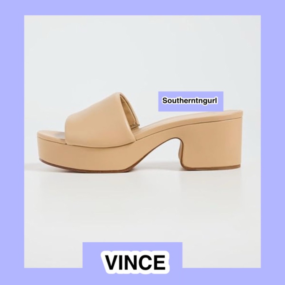 NWT  VINCE    “ Margo “ Platform Leather Slip on Sandals Heels
